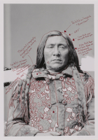 Wendy Red Star, 1880 Crow Peace Delegation: Peelatchiwaaxpáash/Medicine Crow (Raven), Peelatchixaaliash/Old Crow (Raven), Iichíilachkash/Long Elk, Déaxitchish/Pretty Eagle, Bia Eélisaash/Large Stomach Woman (Pregnant Woman) aka Two Belly, Alaxchiiaahush/Many War Achievements or Plenty Coups, aka Chíilaphuchissaaleesh/Buffalo Bull Facing The Wind, 2014, 10 inket prints and red ink on paper, Museum Purchase: Acquired with the assistance of The Ford Family Foundation and the Native American Art and Photography Funds, © Wendy Red Star, 2015.104.1a-j